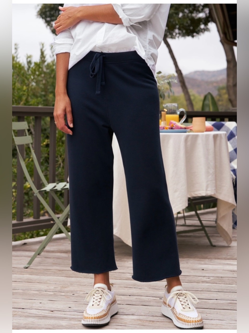 NWOT Frank and Eileen Catherine S triple fleece Wide Leg  pants dark royal navy